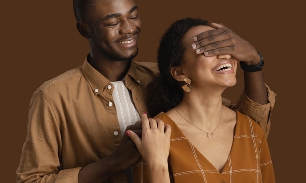 front view smiley couple posing together having fun 23 2148850943
