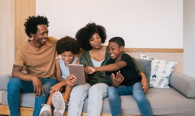 portrait african american family taking selfie together with digital tablet home family lifestyle concept 58466 12031