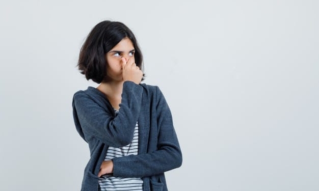 little girl pinching nose due bad smell t shirt jacket 176474 40174