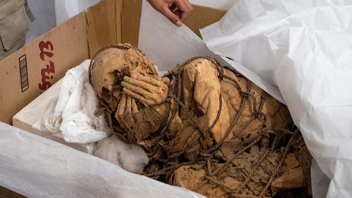 Verontwaardiging om gevonden mummie vastgebonden in foetushouding
