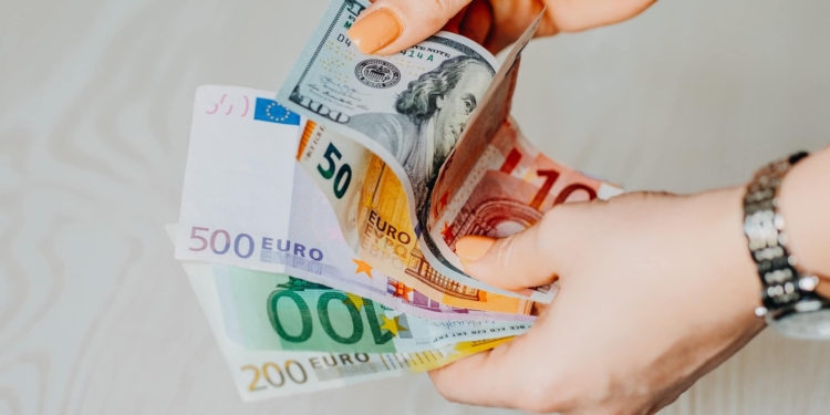 geld euro dollar handen vrouw