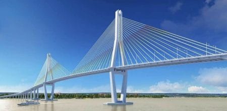 Brug over Corantijnrivier tussen Guyana en Suriname