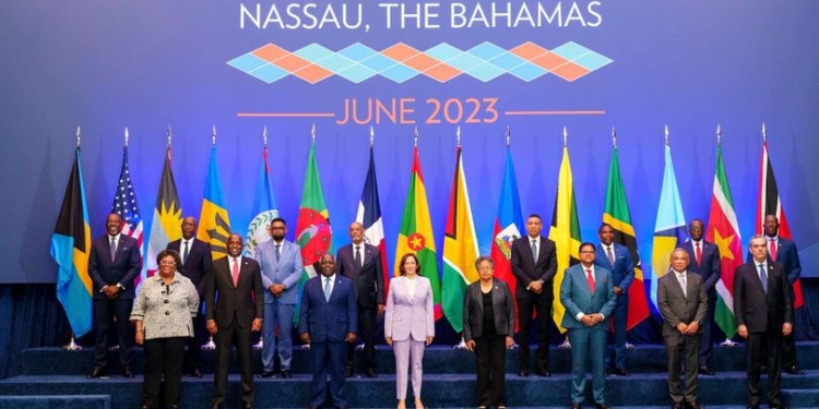 CARICOM staatshoofden met vicepresident VS usa