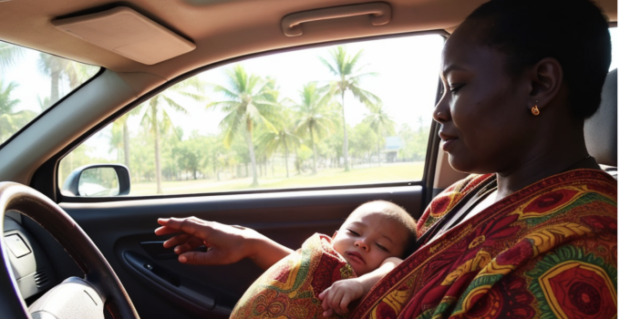vrouw auto rijden baby
