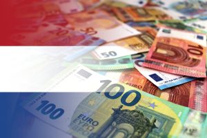 Euro banknotes colored in the colors of the flag of Netherlands