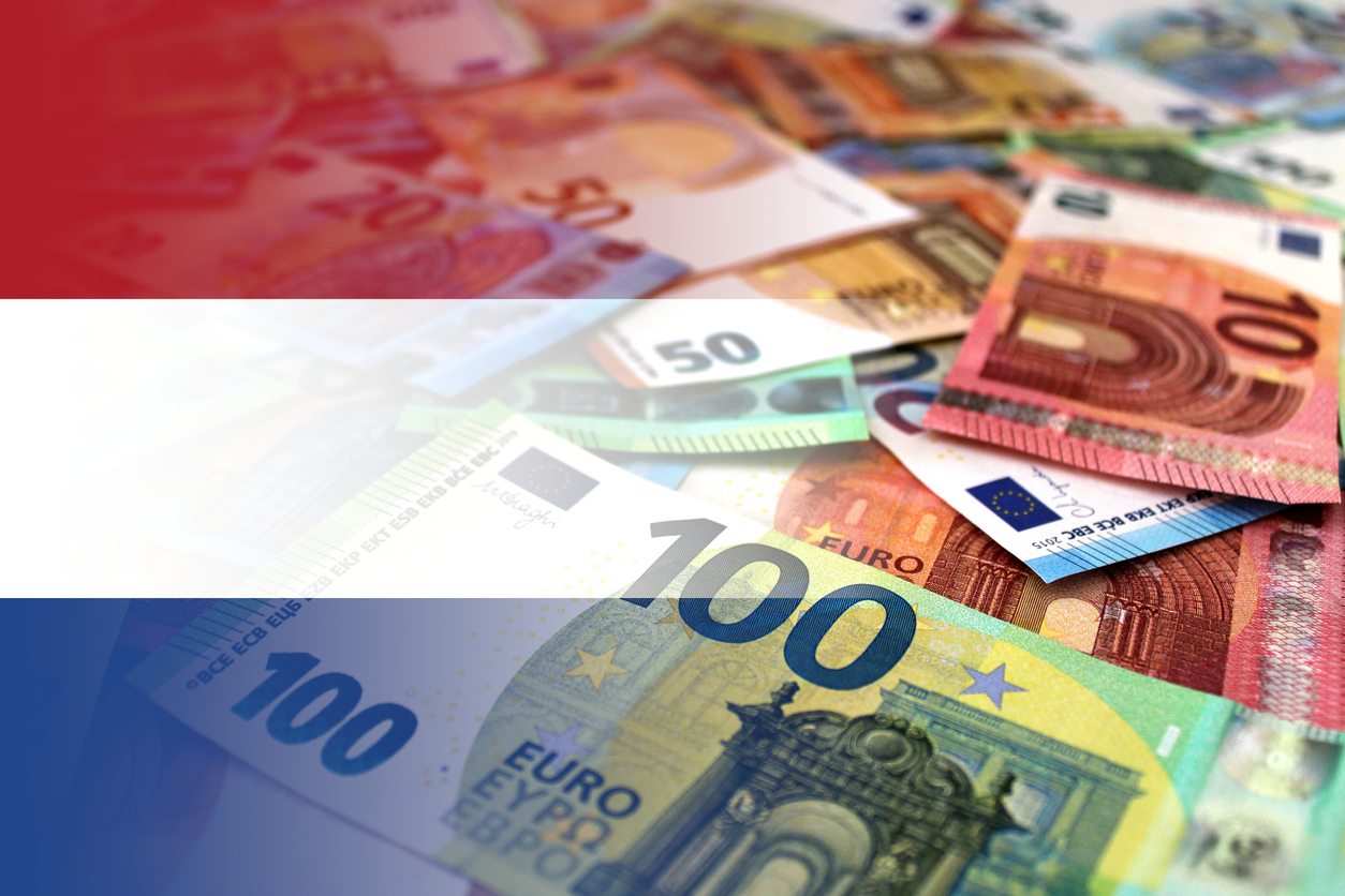 Euro banknotes colored in the colors of the flag of Netherlands