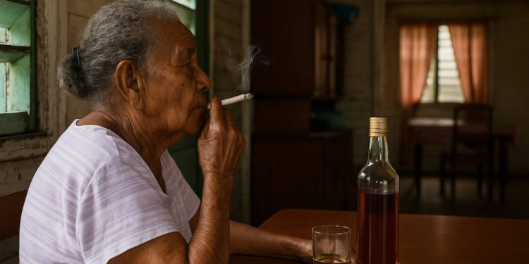 vrouw oud roken drinken alcohol oma