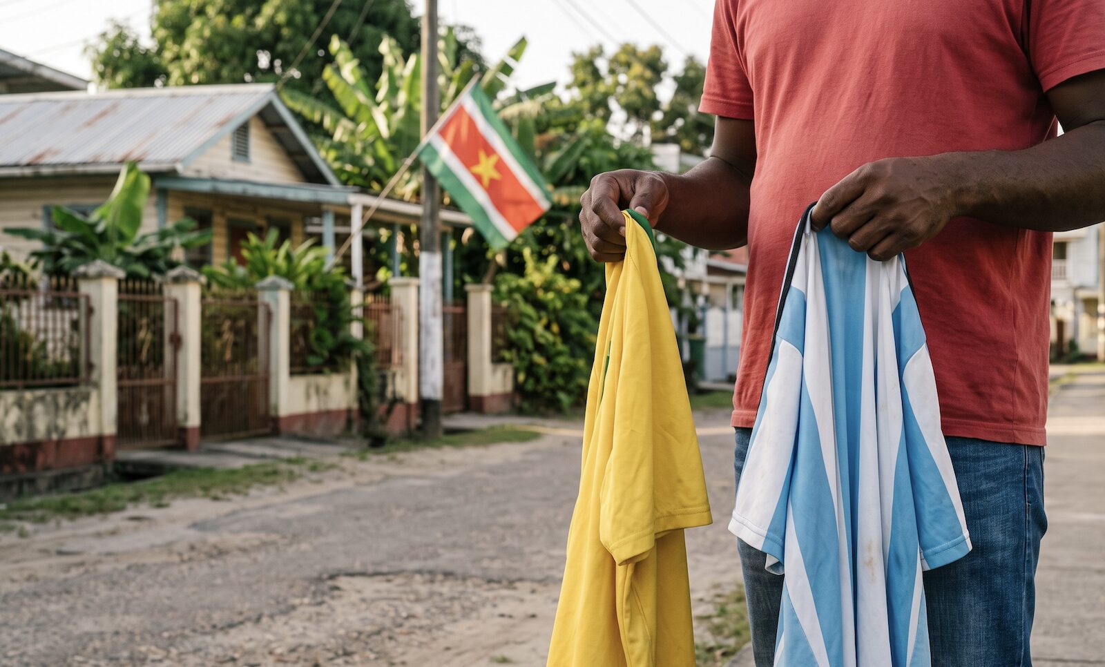 De plotselinge overstap van Brazilië naar Argentinië roept vragen op over de band die Surinaamse supporters voelen met buitenlandse voetbalteams. Beeld: AI