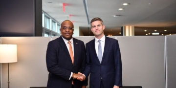 Ministers Melvin Bouva en Tom Berendsen bespraken in New York onder meer de Schengenvisumprocedure voor Surinamers. Foto: CDS