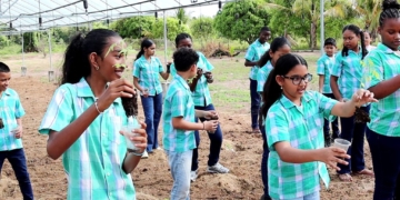 Tijdens Wereldvoedseldag krijgen Surinaamse scholieren landbouwlessen en hydroponicsystemen. Foto: CDS